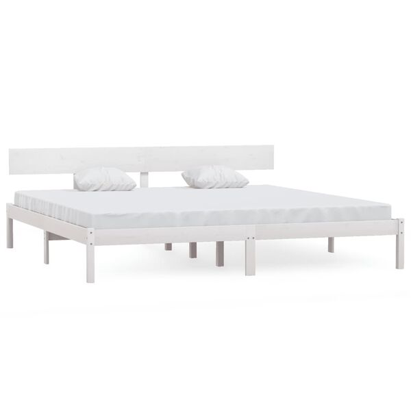 vidaXL Estructura de cama doble sin colch&oacute;n madera maciza blanco