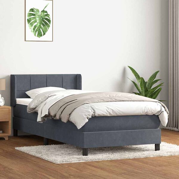 vidaXL Cama box spring con colch&oacute;n terciopelo gris oscuro 100x220 cm