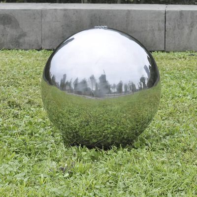 vidaXL Fuente cascada esfera con LEDs de jardín acero inoxidable 30 cm