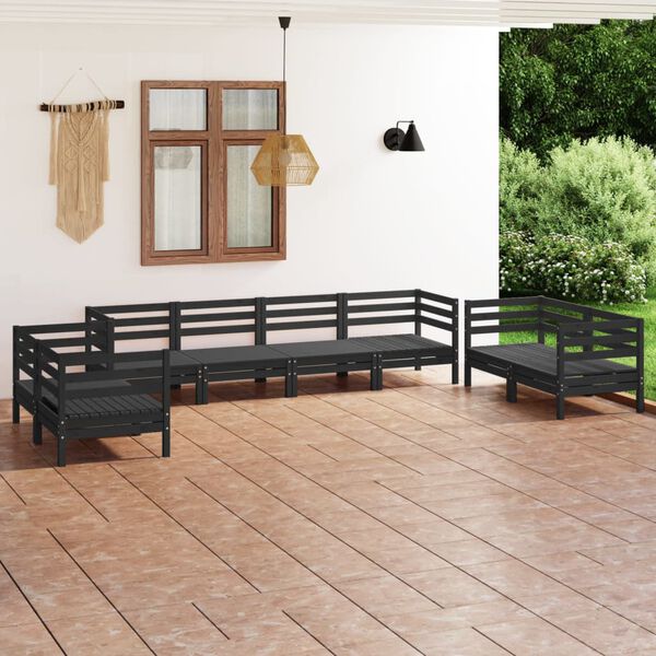 vidaXL Juego de muebles de jard&iacute;n 8 pzas madera de pino maciza negro