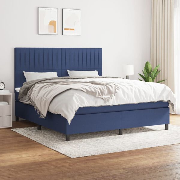 vidaXL Cama box spring con colch&oacute;n tela azul 180x200 cm