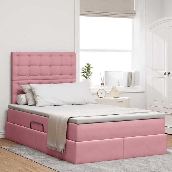 vidaXL Cama con almacenamiento y LED Rosa 120 x 200 cm Terciopelo