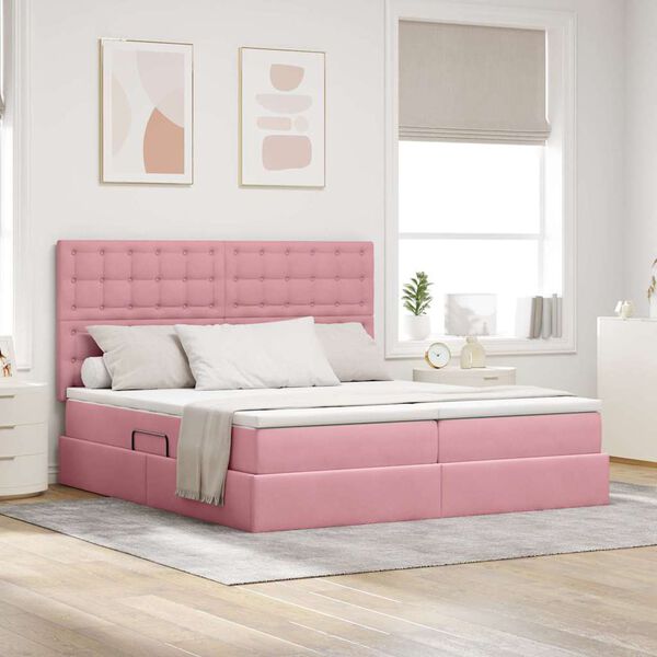 vidaXL Cama con almacenamiento Rosa 180 x 200 cm Terciopelo