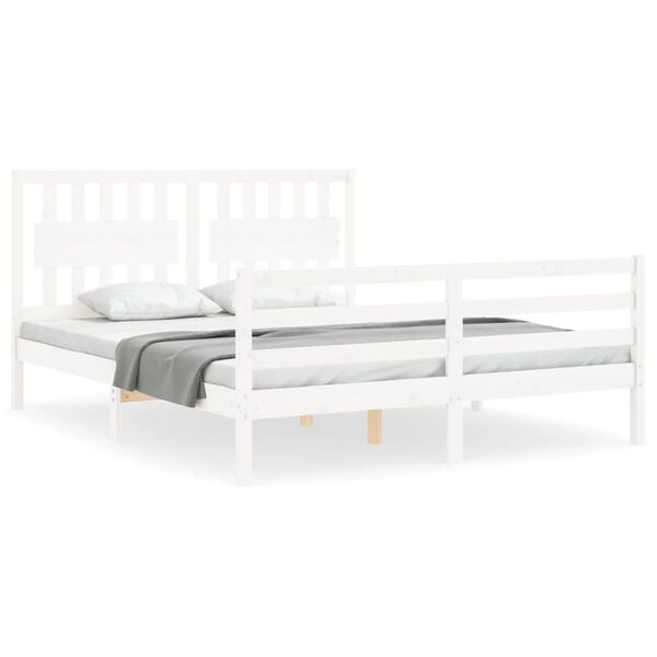 vidaXL Estructura de cama matrimonio con cabecero madera maciza blanco