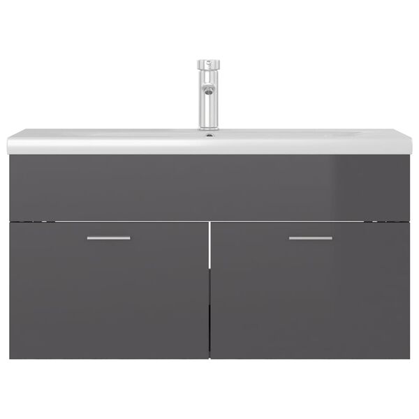 vidaXL Mueble con lavabo madera de ingeniería gris brillante