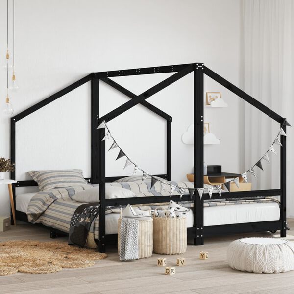 vidaXL Estructura de cama para ni&ntilde;os madera pino negro 2x(90x200) cm