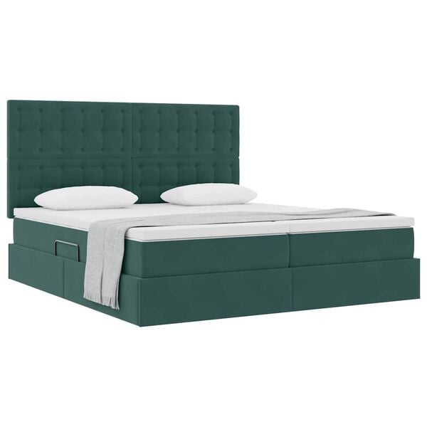 vidaXL Cama con almacenamiento Verde oscuro 200 x 200 cm Terciopelo