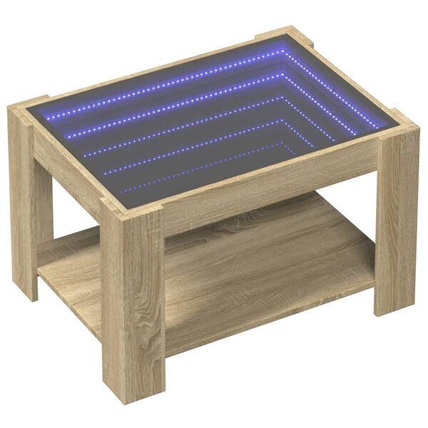 vidaXL Mesa de centro y LED madera ingenier&iacute;a roble Sonoma 73x53x45 cm