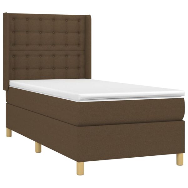 vidaXL Cama box spring con colch&oacute;n tela marr&oacute;n oscuro 90x190 cm