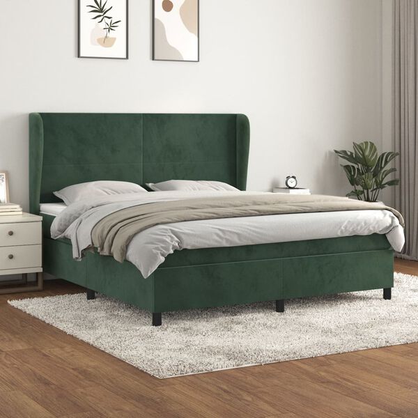 vidaXL Cama box spring con colch&oacute;n terciopelo verde oscuro 180x200 cm