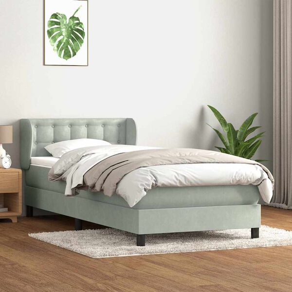 vidaXL Cama box spring con colch&oacute;n terciopelo gris claro 80x220 cm
