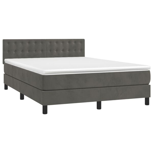 vidaXL Cama box spring colch&oacute;n y LED terciopelo gris oscuro 140x190 cm