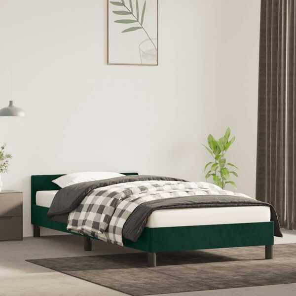 vidaXL Estructura de cama sin colch&oacute;n terciopelo verde oscuro 80x200cm