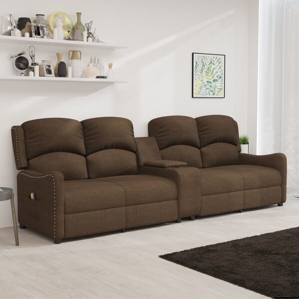 vidaXL Sillón de masaje reclinable 4 plazas con portavasos tela marrón