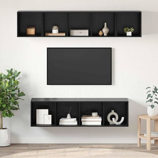 vidaXL Conjunto de mueble de TV 4 pcs Roble Negro Madera contrachapada