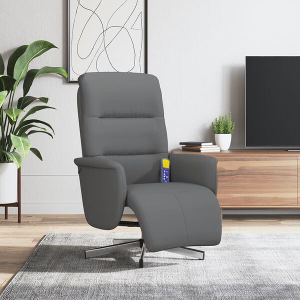 vidaXL Sill&oacute;n reclinable de masaje con reposapi&eacute;s tela gris oscuro