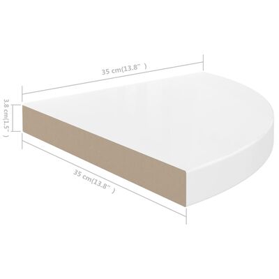 vidaXL Estante flotante de esquina MDF blanco brillo 35x35x3,8 cm