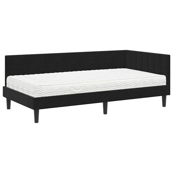 vidaXL Estructura de Cama Esquina con Colch&oacute;n 2 pcs Negro Terciopelo