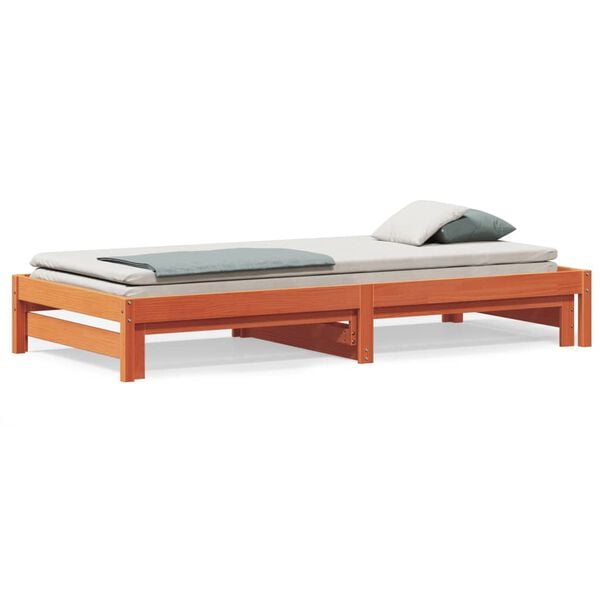 vidaXL Sofá cama nido madera maciza de pino marrón cera 90x200 cm