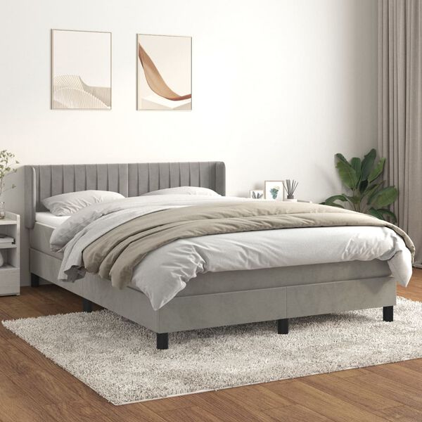 vidaXL Cama box spring con colch&oacute;n terciopelo gris claro 140x200 cm