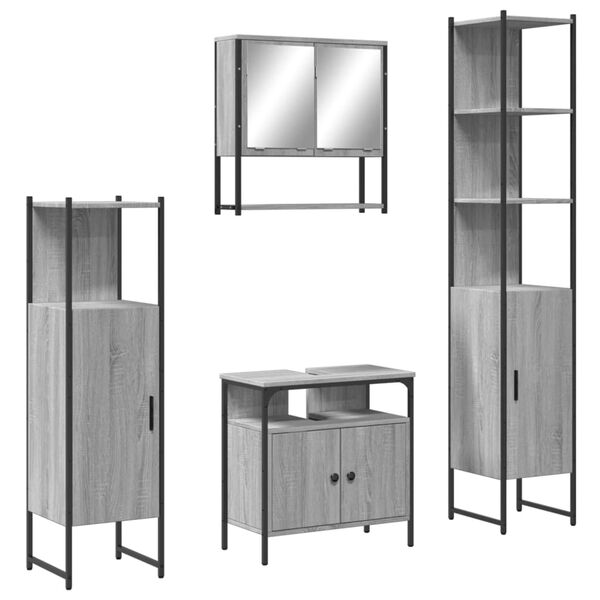 vidaXL Set de muebles de baño 4 pzas madera contrachapada gris sonoma