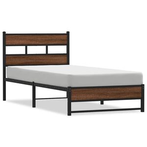 vidaXL Estructura de cama sin colch&oacute;n metal marr&oacute;n roble 107x203 cm