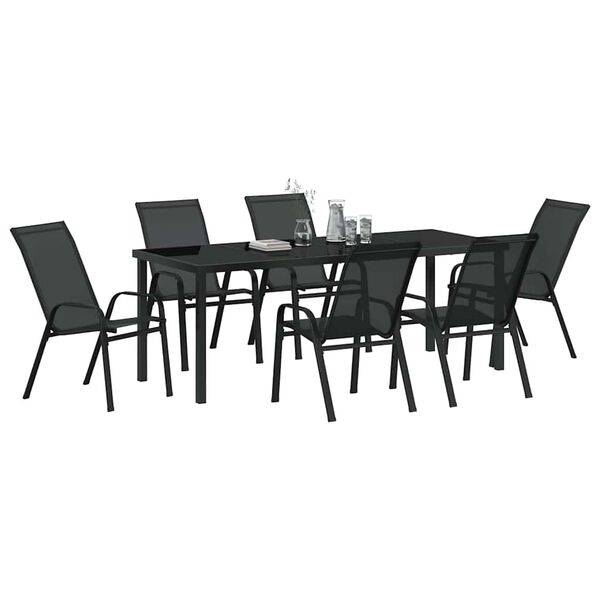 vidaXL Conjunto de Comedor de Jard&iacute;n 7 pcs Negro