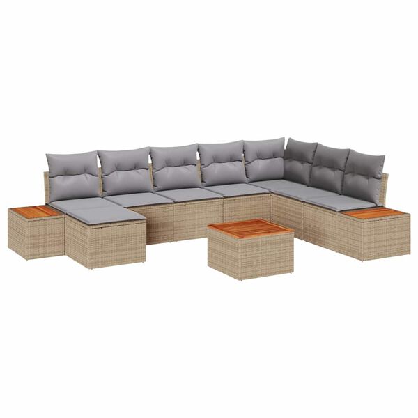 vidaXL Conjunto de sof&aacute;s de jard&iacute;n con coj&iacute;n 9 pcs Beige y Gris Claro