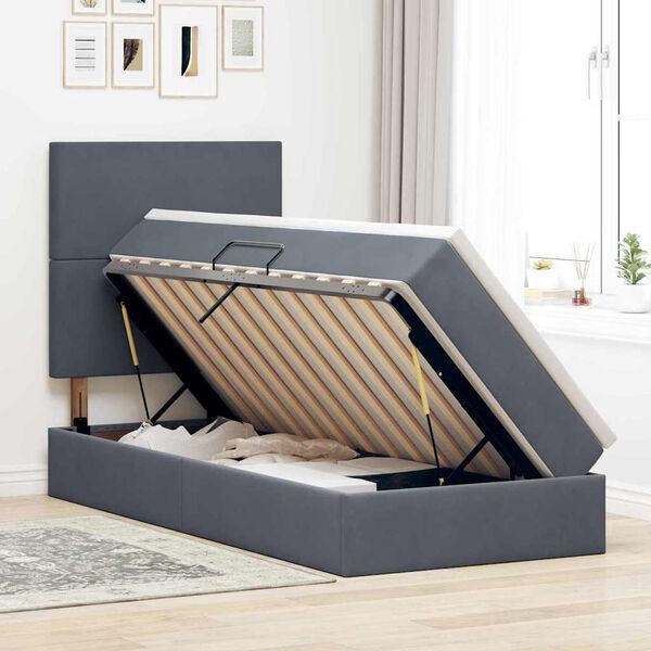 vidaXL Cama con almacenamiento y colch&oacute;n Gris oscuro 90 x 200 cm