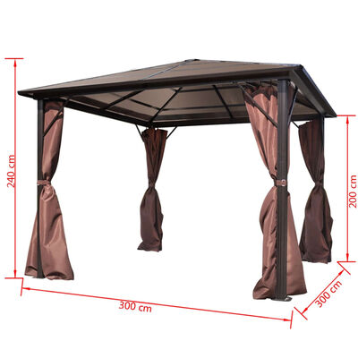 vidaXL Cenador con cortina marrón aluminio 300 x 300 cm