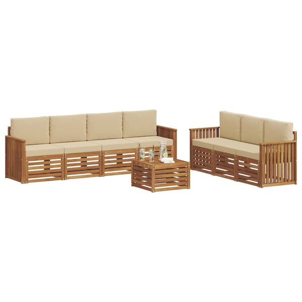 vidaXL Juegos de sof&aacute;s 8 pcs Natural y Beige Madera de Acacia S&oacute;lida