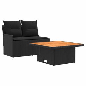 vidaXL Sof&aacute; de Jard&iacute;n con Reposabrazos y Mesa Elevable 2 Pieza Negro