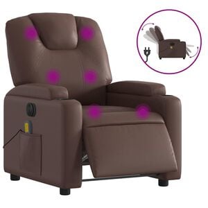 vidaXL Sill&oacute;n de masaje reclinable el&eacute;ctrico cuero sint&eacute;tico marr&oacute;n