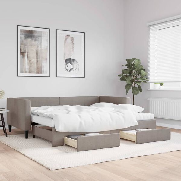vidaXL Sof&aacute; cama nido con cajones tela gris taupe 90x200 cm
