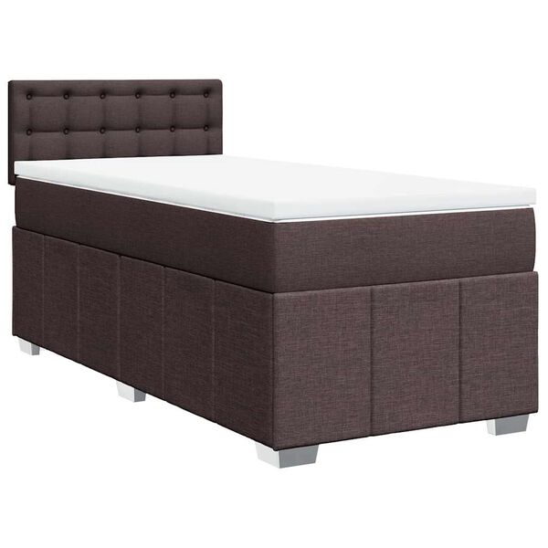 vidaXL Cama box spring con colch&oacute;n tela marr&oacute;n oscuro 90x200 cm