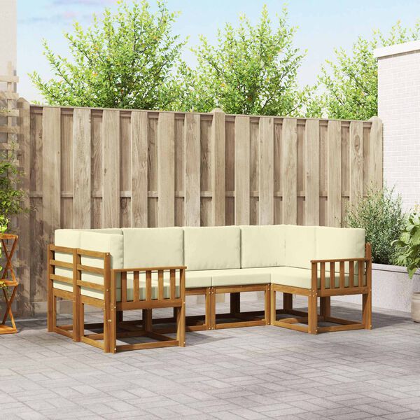 vidaXL Conjunto de sof&aacute;s de exterior con coj&iacute;n 6 pcs Natural y Crema