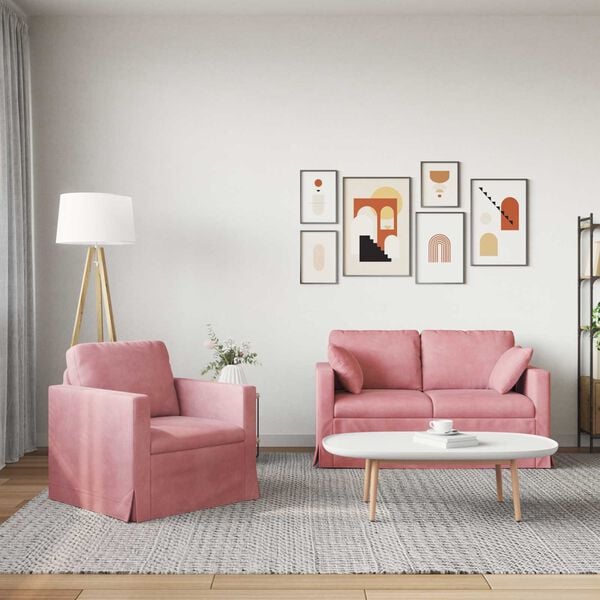 vidaXL Sof&aacute; 2 pcs Rosa 138 x 78 x 80 cm Terciopelo