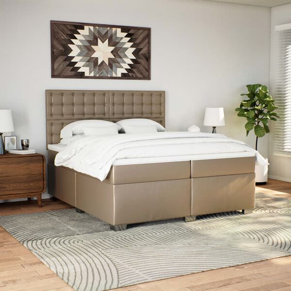 vidaXL Cama box spring con colchón cuero sintético capuchino 200x200cm