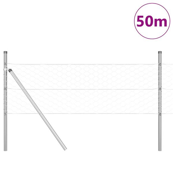 vidaXL Poste de Valla Plateado 50 x 0,5 m (malla de 50 mm) Acero