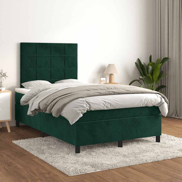vidaXL Cama box spring con colch&oacute;n terciopelo verde oscuro 120x190 cm