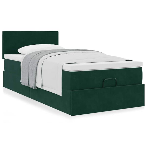 vidaXL Cama otomana con colch&oacute;n 120x190 cm terciopelo verde oscuro