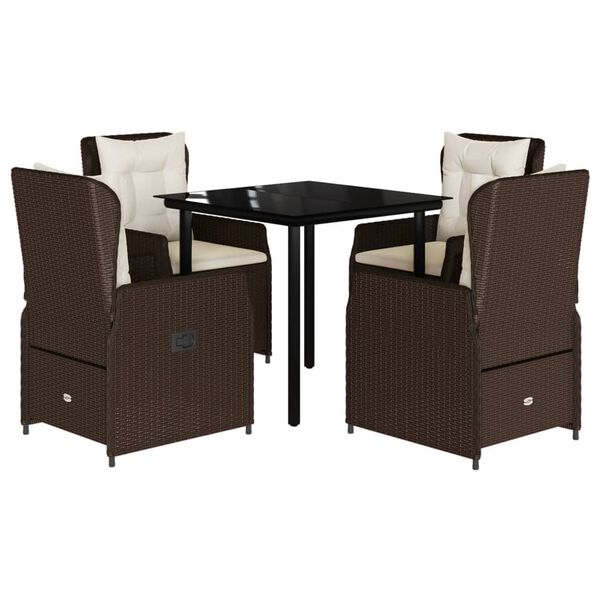 vidaXL Set comedor de jard&iacute;n 5 piezas y cojines rat&aacute;n sint&eacute;tico marr&oacute;n
