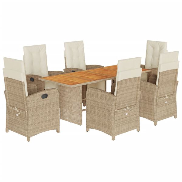 vidaXL Set comedor de jard&iacute;n 7 pzas con cojines rat&aacute;n sint&eacute;tico beige