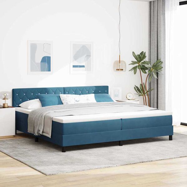 vidaXL Cama Box Spring LED con LED Azul Oscuro 200 x 200 cm Terciopelo
