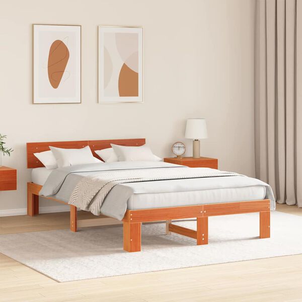 vidaXL Estructura de cama con cabecera Marr&oacute;n cera 140 x 190 cm
