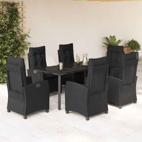 vidaXL Set de comedor de jard&iacute;n 7 pzas y cojines rat&aacute;n sint&eacute;tico negro