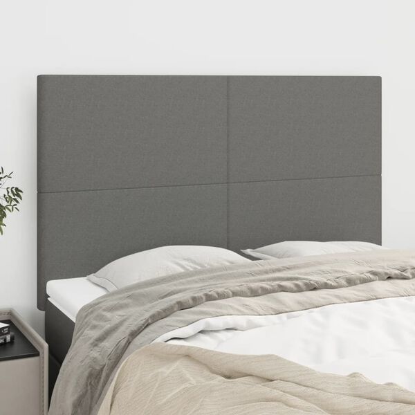 vidaXL Cabecero de cama gris oscuro 144x5x118/128 cm de tela