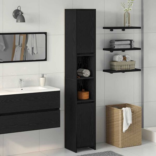 vidaXL Gabinete de Ba&ntilde;o con puerta Roble Negro 30 x 30 x 183,5 cm