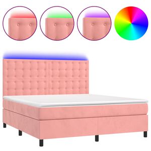 vidaXL Cama box spring colch&oacute;n y LED terciopelo rosa 180x200 cm