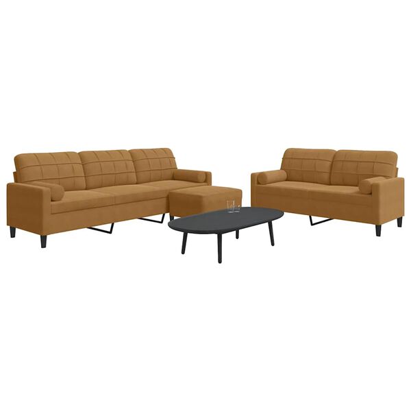 vidaXL Juego de sofás con cojines 3 piezas terciopelo marrón